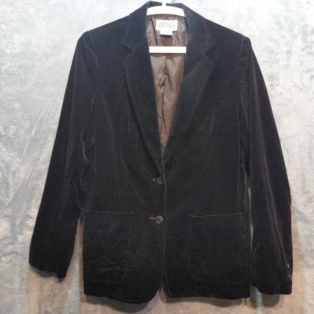 Worthington Vintage 80s Black Velvet Blazer Jacket Size 12 Cotton Made in Japan